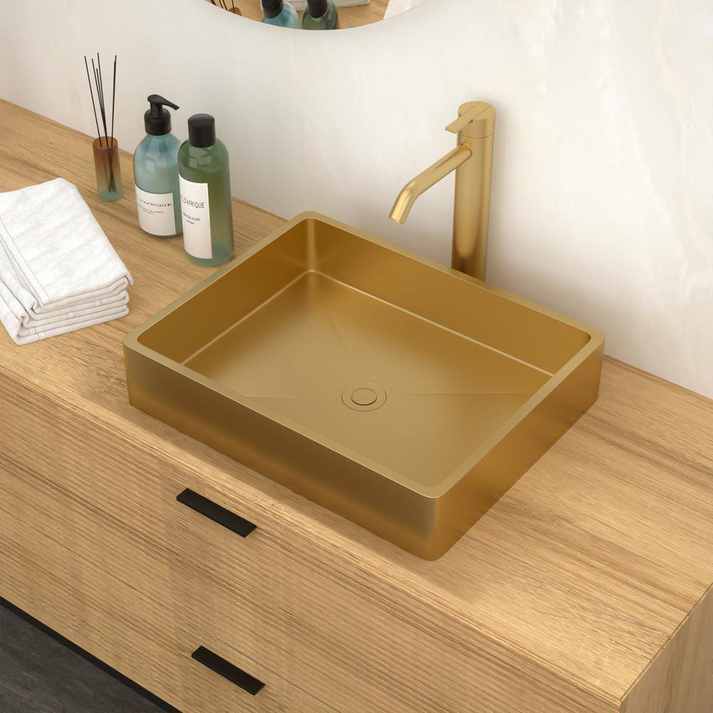 Gold Rectangular Stainless Steel Vessel Sink 19 x 15 Inch
