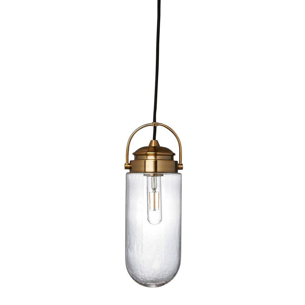 Robert Stevenson Lighting Shiloh Metal and Glass Ceiling Light Brushed Brass: ETL Listed, 1-Light Pendant Fixture
