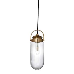 Shiloh 1-Light Industrial Metal and Glass Ceiling Light, Brushed Brass