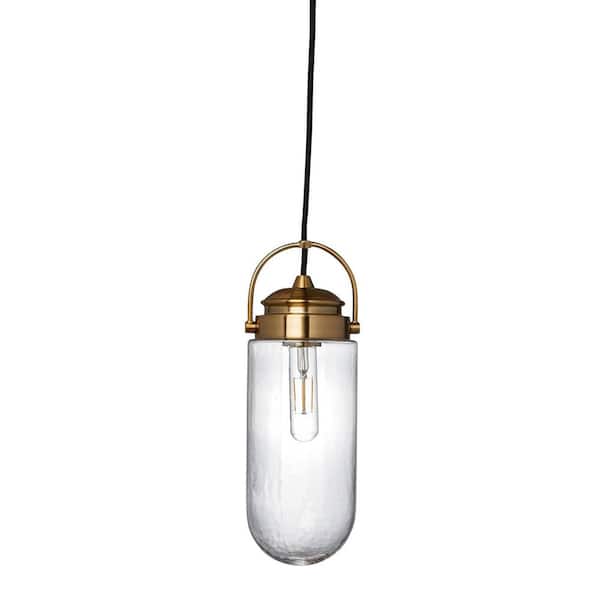 Robert Stevenson Lighting Shiloh 1-Light Industrial Metal and Glass Ceiling Light, Brushed Brass