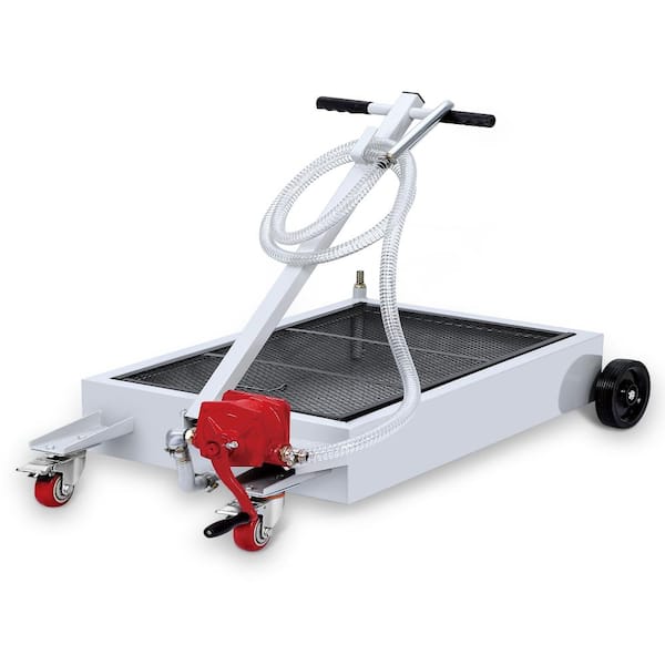 Low Profile 17 Gallon Oil Drain Pan with Manual Pump, 7.2ft Hose, Wheeled Waste Oil Collector for Cars, Trucks, RVs