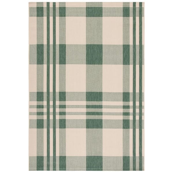 Courtyard Green/Beige Doormat 2 ft. x 4 ft. Plaid Indoor/Outdoor Area Rug