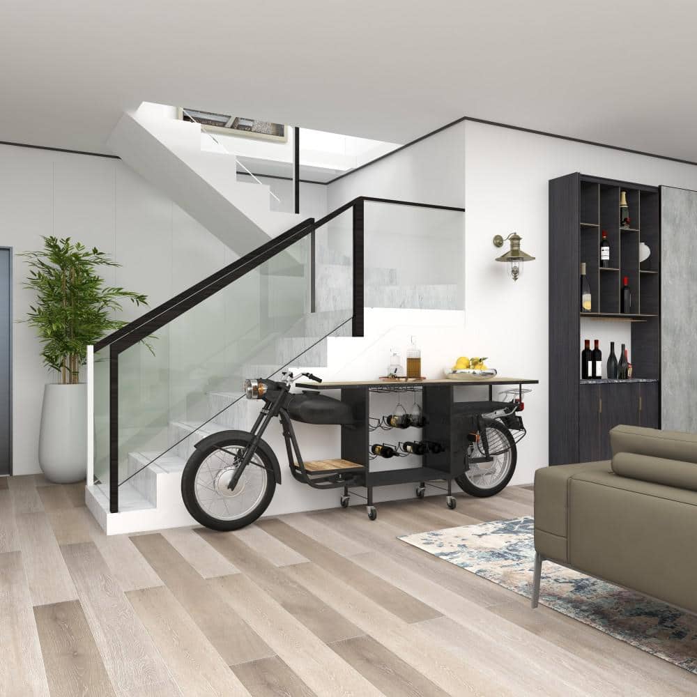 Black Metal and Mango Wood Motorcycle Bar Cart