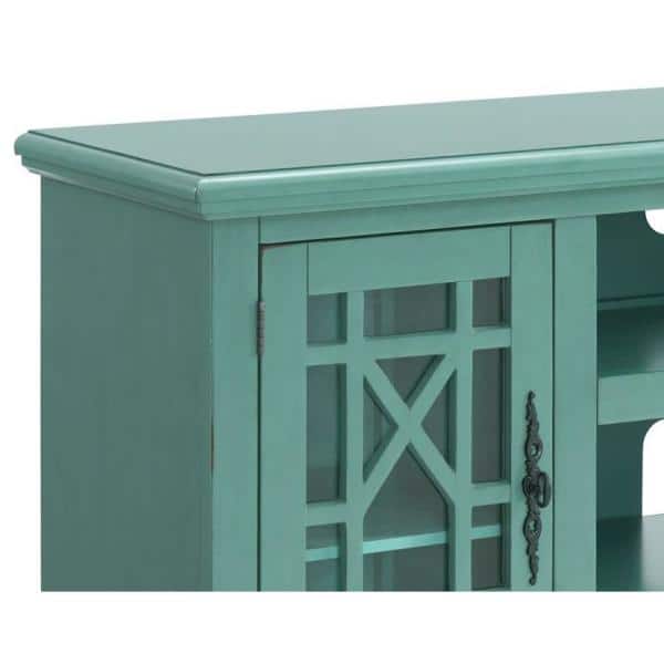 Antique Teal Transitional 2-Door TV Stand with Cabinet