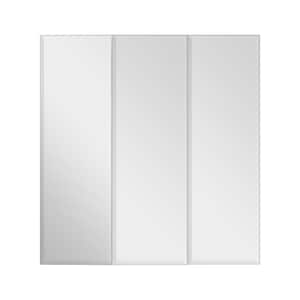 24.375 in x 25 in. Rectangular Glass Frameless Tri-View Surface Mount Medicine Cabinet with Mirror