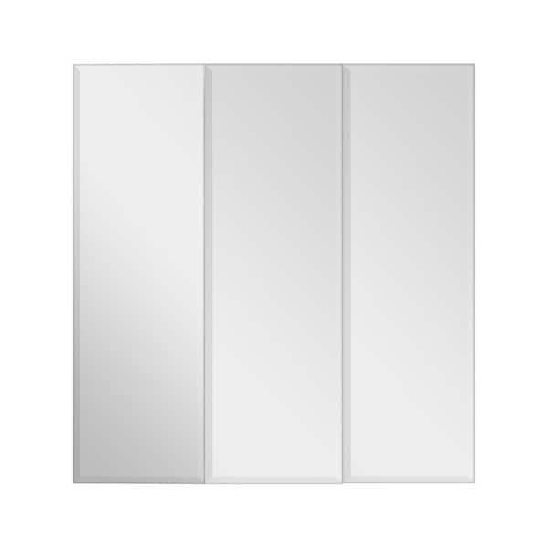 Glacier Bay 24.375 in x 25 in. Rectangular Glass Frameless Tri-View Surface Mount Medicine Cabinet with Mirror