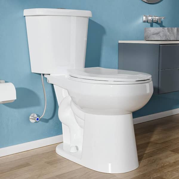19 in Tall Round Bowl Dual Flush Toilet 1.1/1.6 GPF in White 2 Piece Toilet with Comfort Height Rim and Seat Included