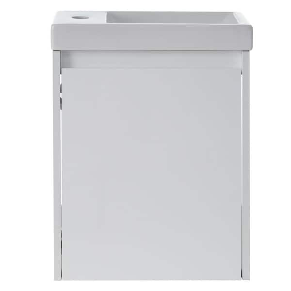 Boosicavelly 16 in. x 8.7 in. x 21.3 in. Single Sink Wall-Mounted Bath Vanity in White with White Ceramic Top
