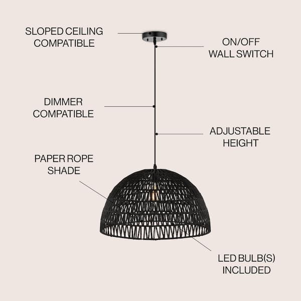 JONATHAN Y Campana 20 in. 1-Light Black Bohemian Modern