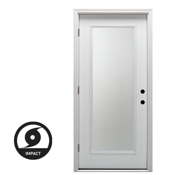 36 in. x 80 in. Severe Weather Right-Hand Low-E Impact Glass Full Lite Clear Primed Fiberglass Prehung Front Door
