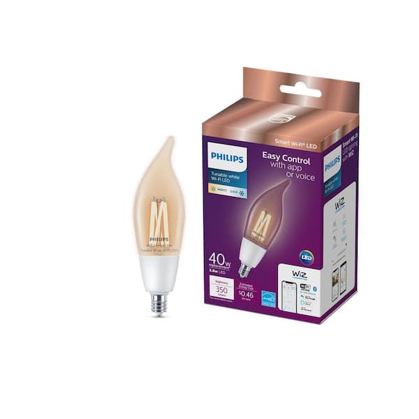 Philips 40-Watt Equivalent BA11 Smart Wi-Fi LED Tuneable White E12 Candelabra Light Bulb Powered by WiZ with Bluetooth (1-Pack)