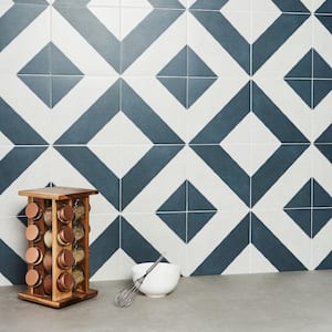 Anya Navy Diagonal Square 9 in. x 9 in. Glazed Porcelain Floor and Wall Tile (10.76 sq. ft./Case)