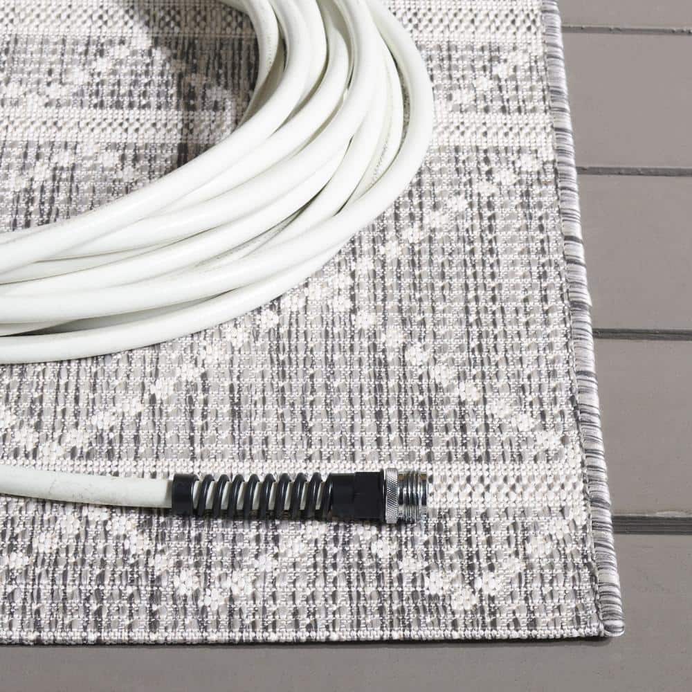 Light Gray and Dark Gray Geometric Indoor/Outdoor Area Rug