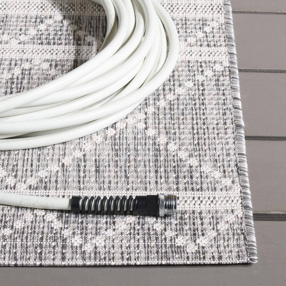 79" Square Gray Geometric Wool and Cotton Rug
