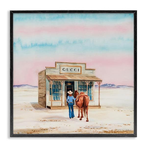 Stupell Industries Glam Cowgirl at Desert Shop by Amanda Greenwood Black Framed Nature Giclee Art Print 24 in. x 24 in.