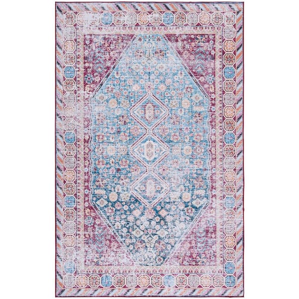 SAFAVIEH Tuscon Blue/Red 8 ft. x 10 ft. Machine Washable Striped Border Area Rug