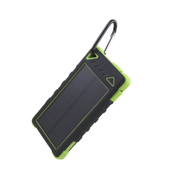 Solar power bank 8000 mAh, flashlight, 2x USB-A, green-black