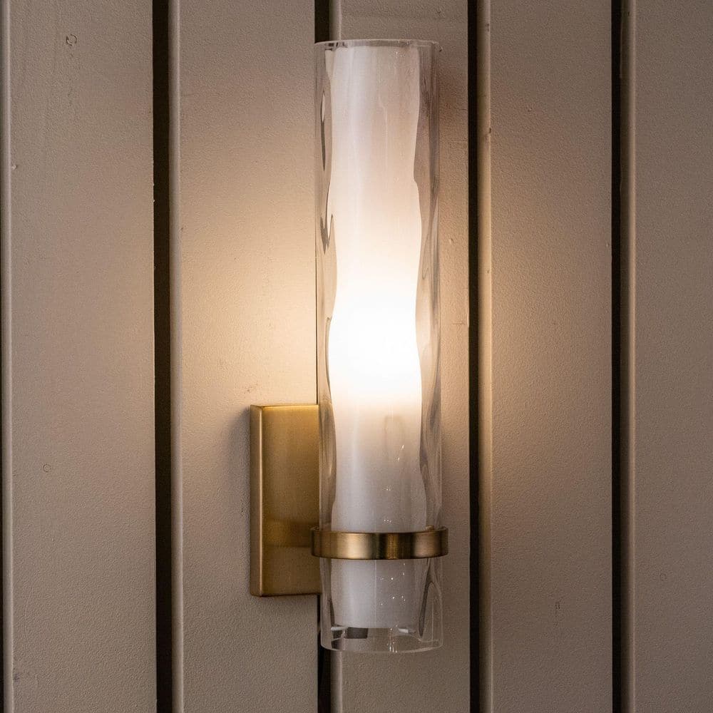 Sleek Modern Brass Vanity Wall Sconce with Frosted Glass Shade