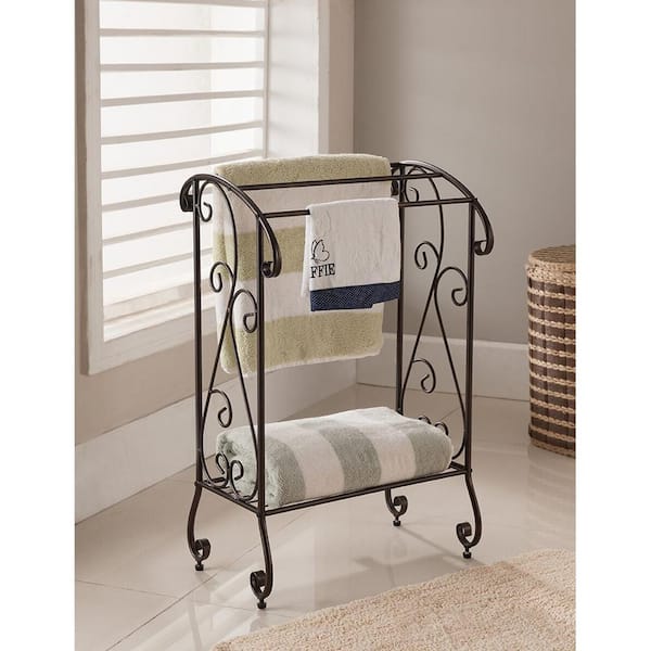 Kings Brand Furniture Brown 3-Bar and Shelf Classic Freestanding Towel Rack