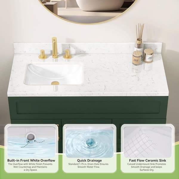 Getpro 48 in. W x 22 in. D Engineered Stone White Rectangular Left