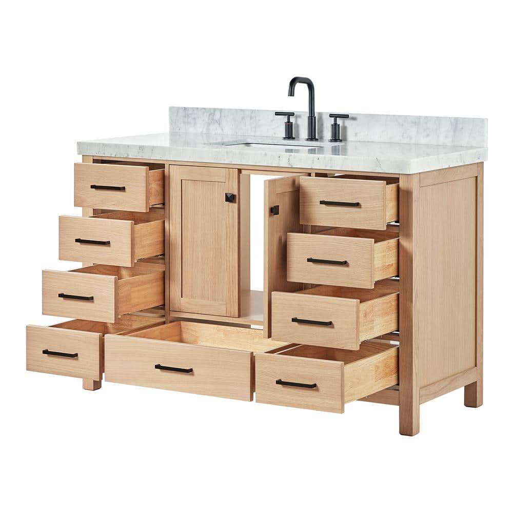 Cambridge 54'' Oak Single Bathroom Vanity with Carrara Marble Top