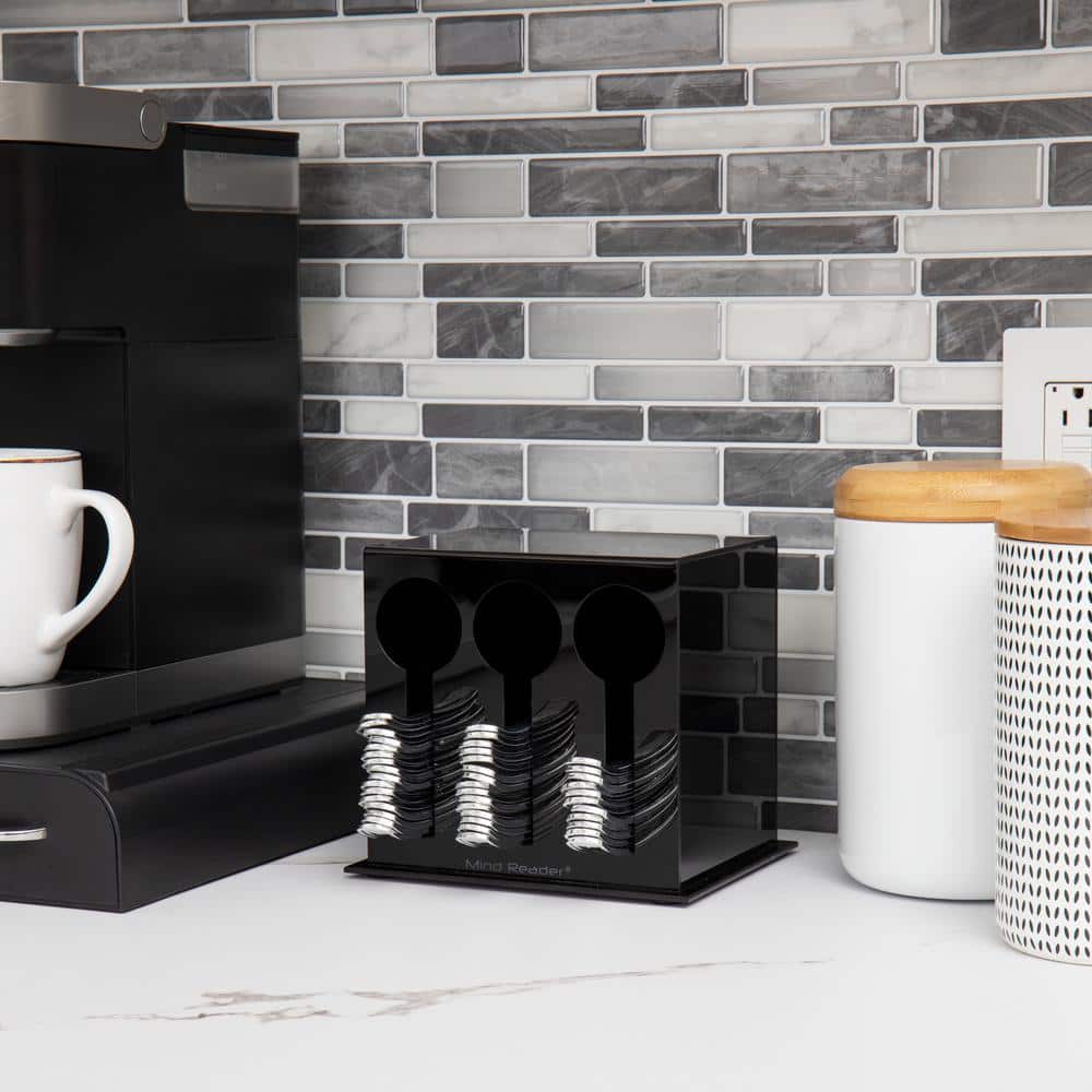 Black 3-Compartment Plastic Utensil Dispenser