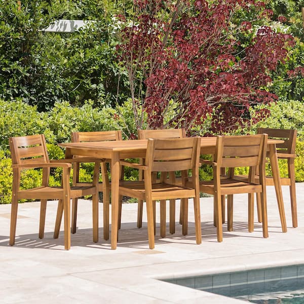 Darius 7-Piece Teak Acacia Wood Rectangular Outdoor Patio Dining Set