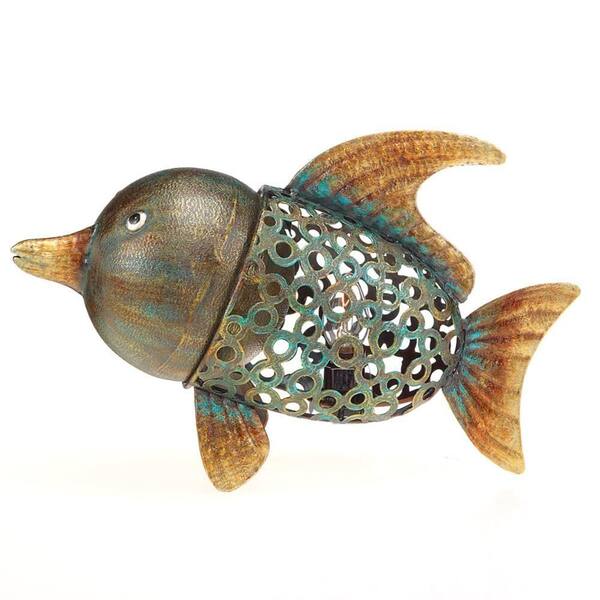 DecoFLAIR 11 in. Lighted Nightlite Hand Crafted Bronze Metal Fish Luminary Table Lamp Figure