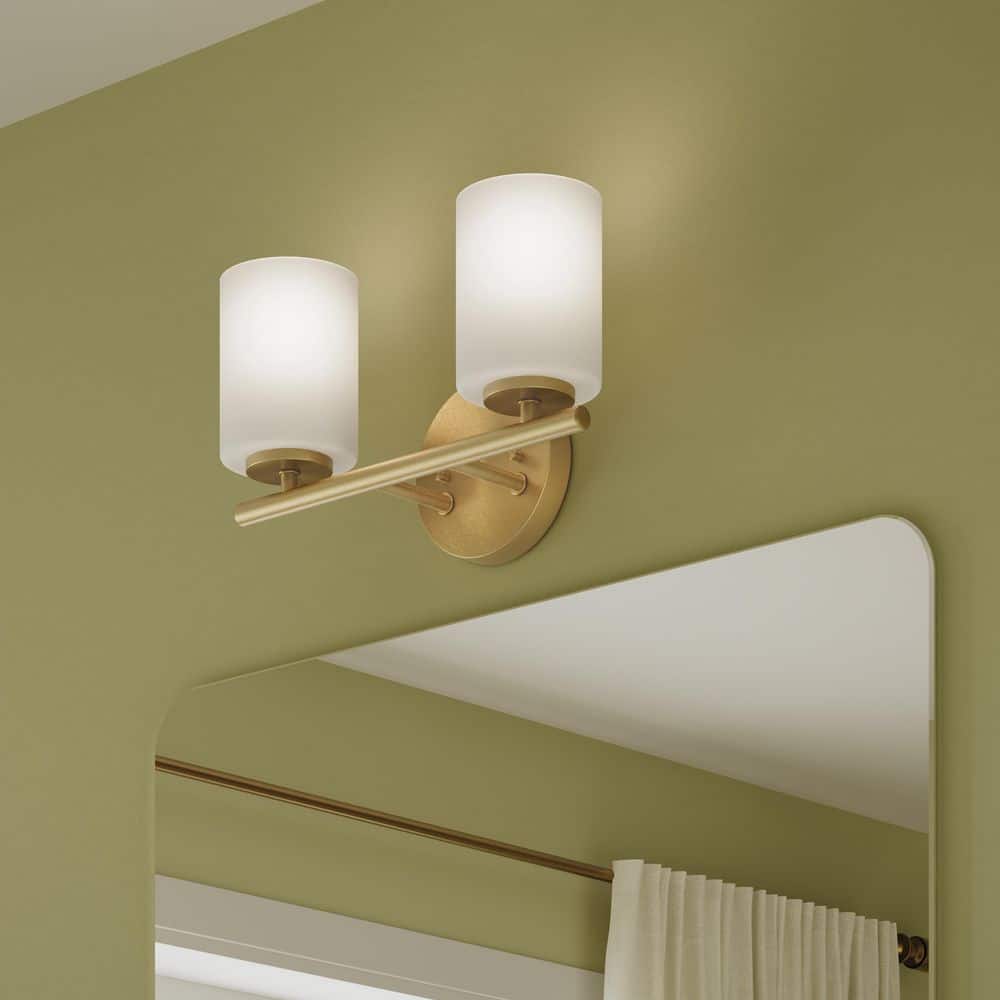 Replay 13 in. 2-Light Brushed Gold Vanity Light with Etched Glass Shades price history on PriceWatchPro