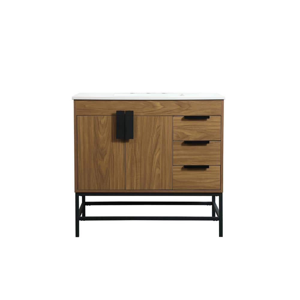 Timeless Home 36 in. W x 22 in. D x 33.5 in. H Bath Vanity in Walnut Brown 