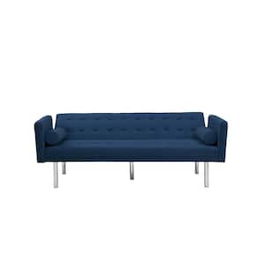68.5 in. Width Navy Velvet Square Arm Twin Size Sofa Bed