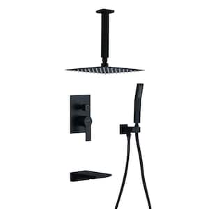 Ceiling Mount Single-Handle 1-Spray Tub and Shower Faucet with 10 in. Fixed Shower Head in Matte Black (Valve Included)
