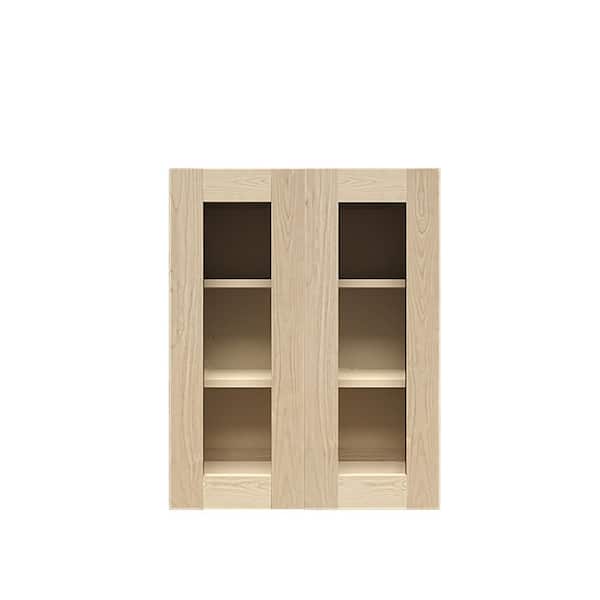 LIFEART CABINETRY Lancaster Shaker Assembled 27 in. x 36 in. x 12 in. Wall Cabinet with 2 Mullion Doors in Natural Wood
