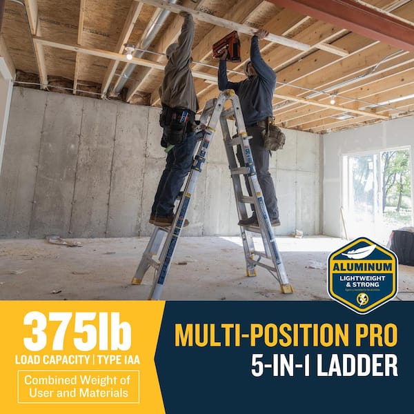 5 in 1 Multi Position Pro 26 ft. Reach Aluminum Adjustable Multi Position Ladder, 375 lb. Load Capacity Type IAA Duty