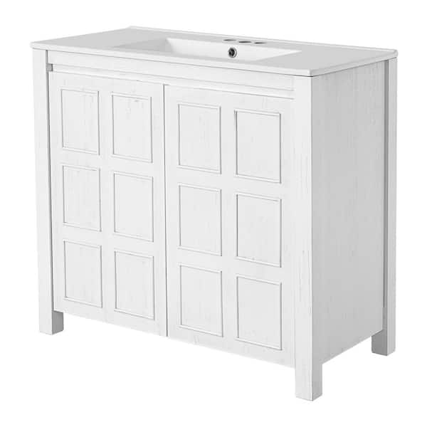 Virubi 36 in. W Single Sink Bath Vanity in White with White
