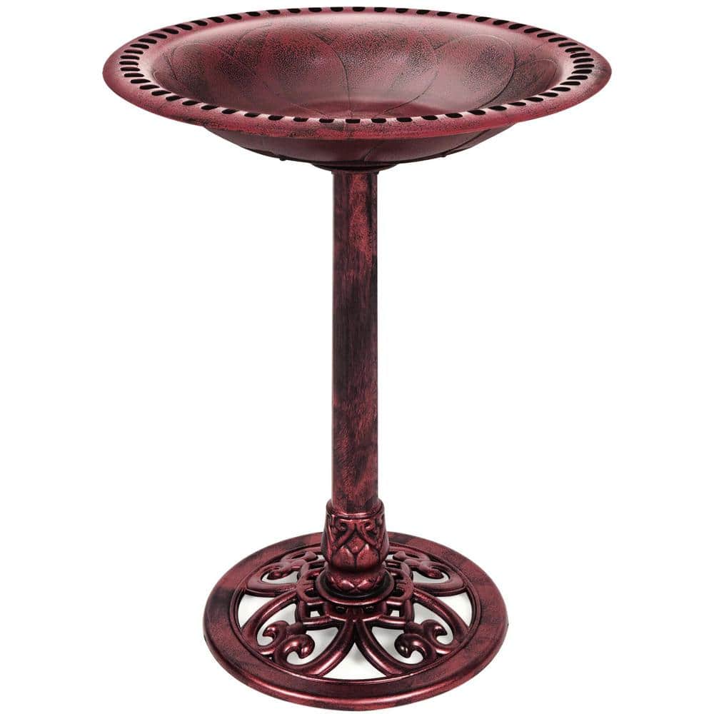 28 in. Tall Outdoor Turquoise Resin Antique Pedestal Birdbath, Vintage Outd
