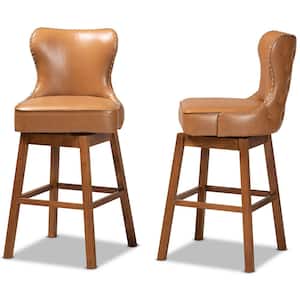 Gradisca 44.5 in. Tan and Walnut Brown Low Back Wood Bar Height Bar Stool (Set of 2)