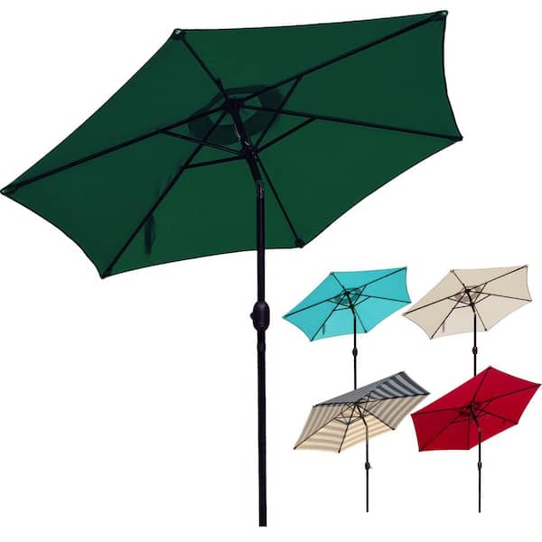 LAUREL CANYON 9 ft. Steel Market Patio Umbrella with Push Button Tilt and Crank Lift in Dark Green