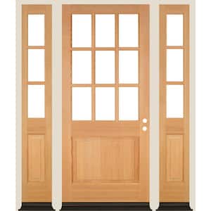 64 in. x 96 in. 9-Lite with Beveled Glass Left Hand Unfinished Douglas Fir Prehung Front Door Double Sidelite