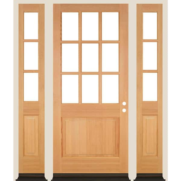 64 in. x 96 in. Farmhouse 9-Lite Clear Glass Left Hand Unfinished Hemlock Wood Prehung Front Door w/ DSL