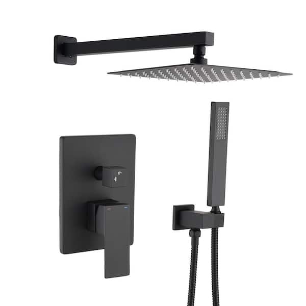 Unbranded Single Handle 2-Spray Patterns 2 Showerheads Shower Faucet Set 2.50 GPM with High Pressure Hand Shower in Matte Black