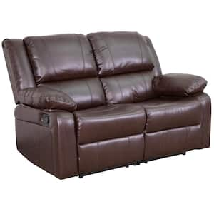 64 in. Brown Leather Faux Leather 2-Seat Loveseat with Flared Arms