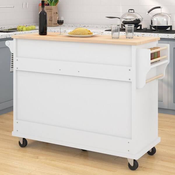 Ziyudura Rolling White Rubber Wood Desktop 52 in. Kitchen Ziyudura Rolling White Rubber Wood Desktop 52 in. Kitchen