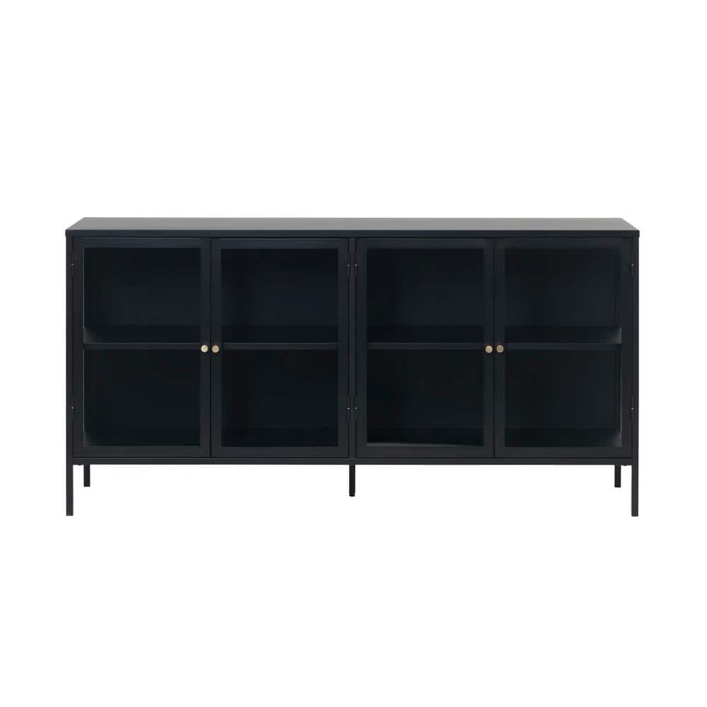 67" Black Metal and Glass 4-Door Sideboard