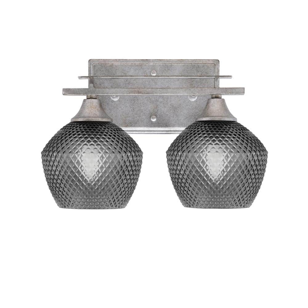 Ontario 13.25 in. 2-Light Vanity Light Aged Silver Smoke Textured Glass Sha