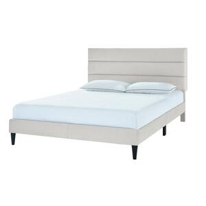 Horizontally Channeled Full Upholstered Platform Bed in Light Gray