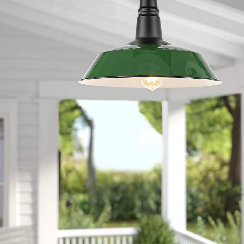 Camila 14" Green/Black Industrial LED Ceiling Light for Indoor/Outdoor