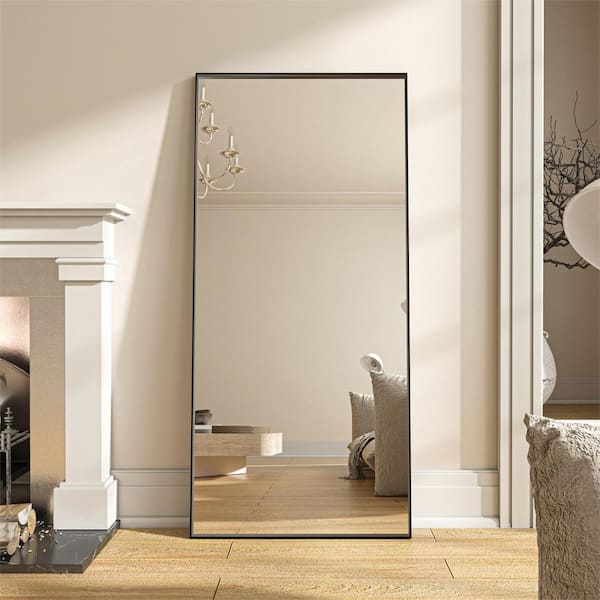 28 in. W x 60 in. H Rectangle Framed Black Tempered Glass Wall-Mounted Full Mirror