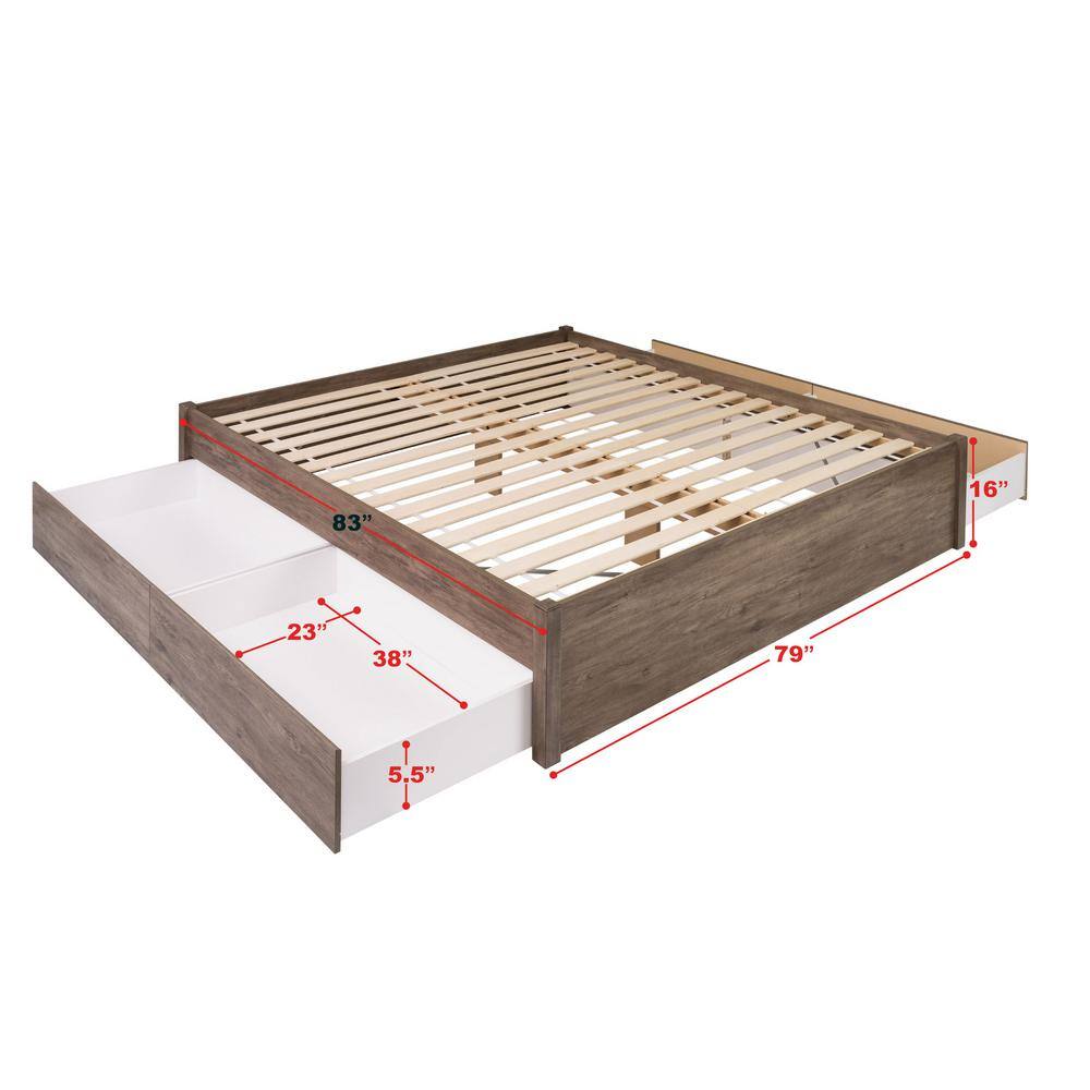 Drifted Gray King Platform Bed with 4 Storage Drawers
