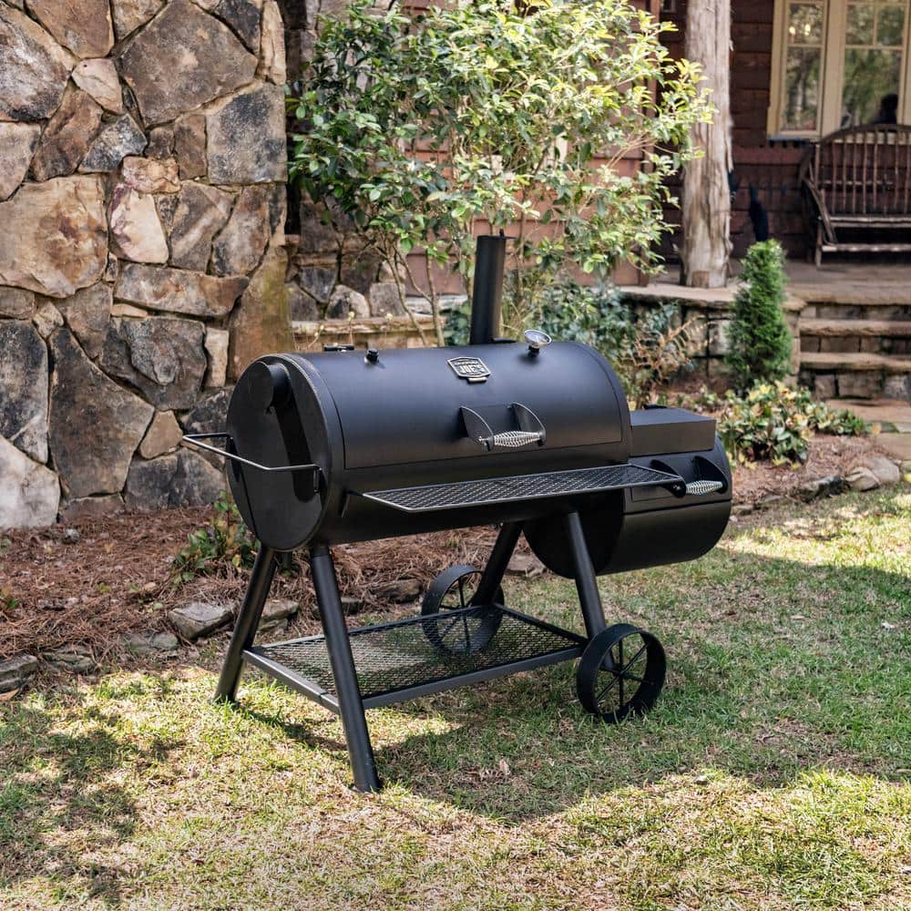 Longhorn Black Painted Steel Reverse Flow Offset Smoker Grill